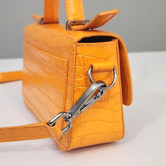 MARCELL VON BERLIN MAXI CROSSBODY BAG ORANGE CROC CROC EMBOSSED GLOSSY LEATHER - Picture 5 of 11